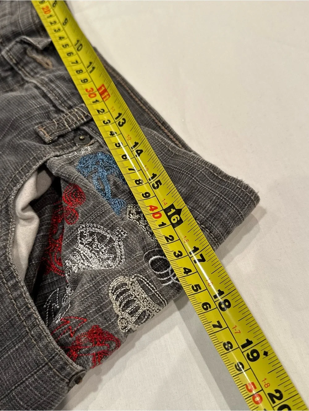 Vintage Y2k Focus 34 Rare Baggy Jean Denim Shorts Grey Stone Wash Flaw No Button